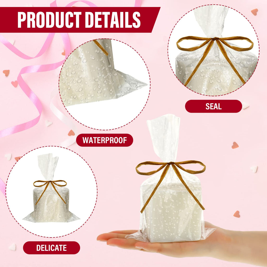 Tudomro 100 Pcs Clear Soap Bags for Homemade Packaging 5'' x 8'' Flat Cellophane Wrappers Bags with Raffia Rope for Soap Bar Making Supplies Wedding Craft Gift Birthday Party Favor