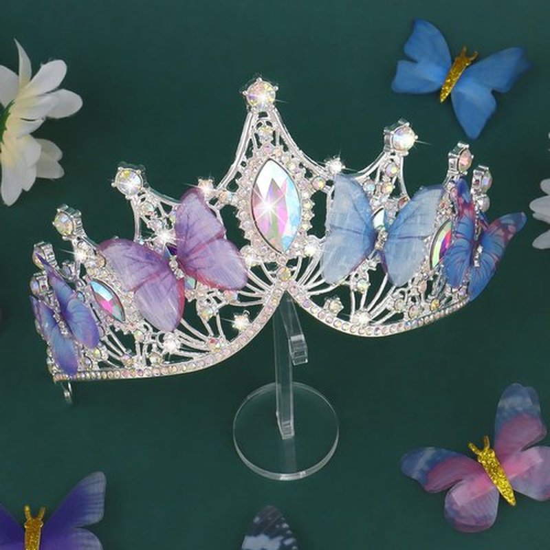 CIEHER Butterfly Queen Crown Fairy Crowns for Women Girls Crystal Tiara Dazzling Tiaras for Costume Cosplay Butterfly Gifts