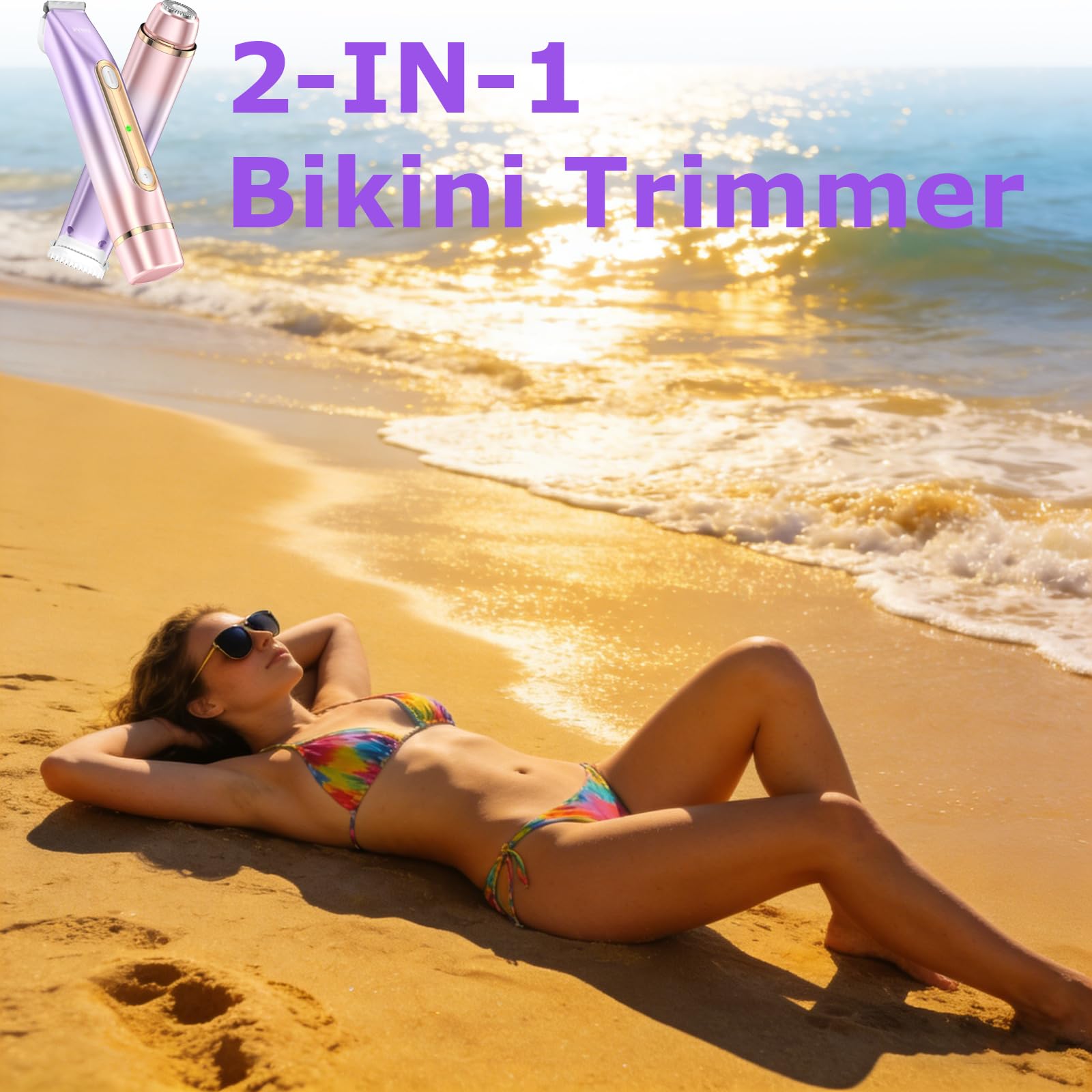 Bikini Trimmer for Women, 2 in 1 Dual Electric Razor for Women, Rechargeable Wet/Dry Shaver, Waterproof Painless Groomer for Shaving Face Underarm Leg Arm Body