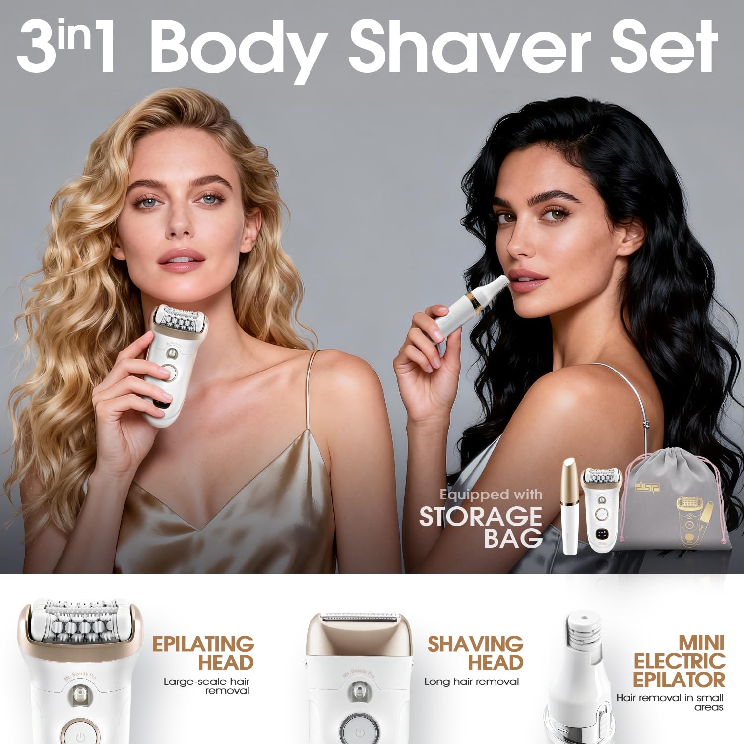 DSP 4 in 1 Beauty Set Lady Shaver with Removable Heads for Face Hands Legs
