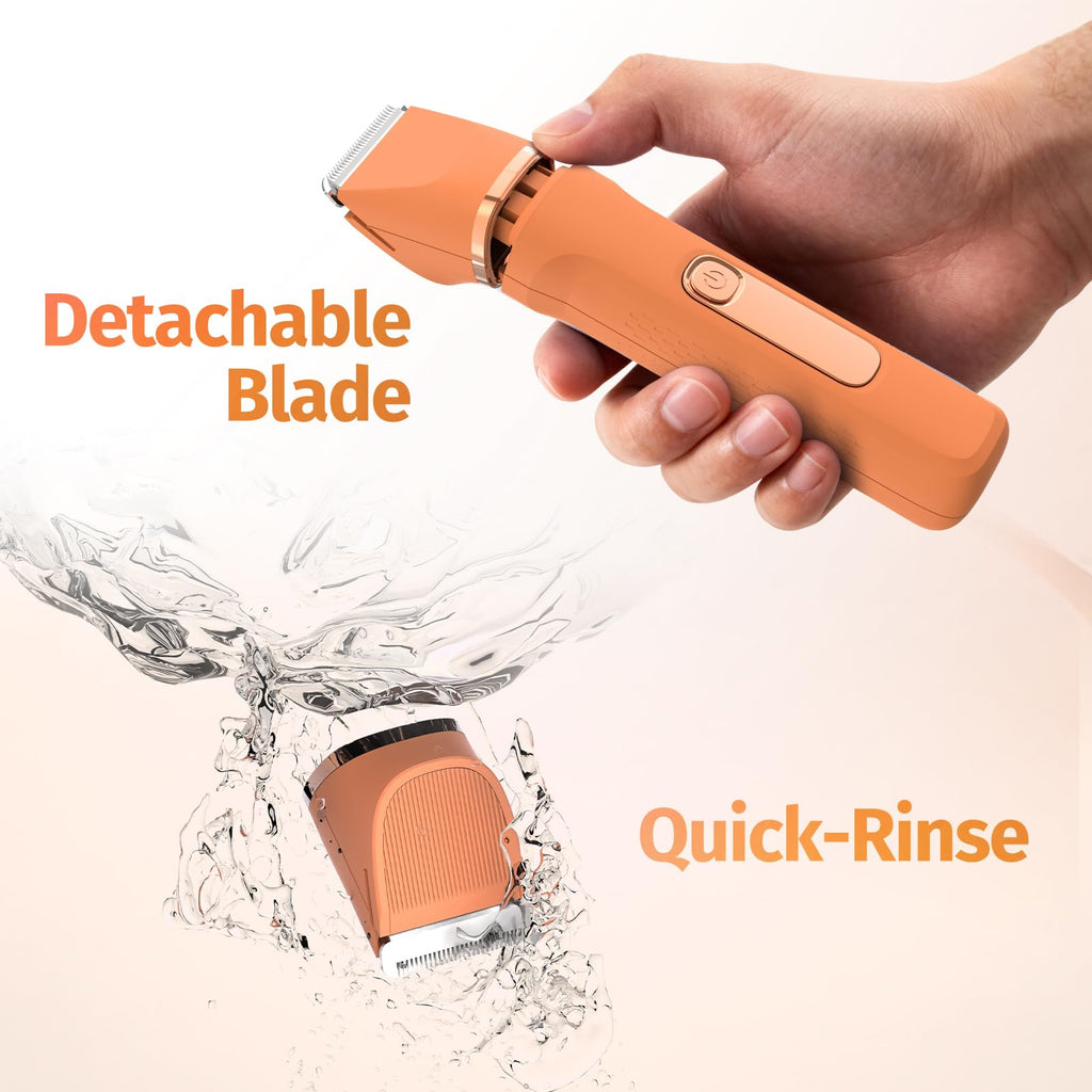 Bikini Trimmer for Women,5-in-1 Electric Razors for Women,Electric Shaver for Women's,IPX7 Waterproof Trimmer for Men Legs,with 5 Replaceable Blade Heads,USB Recharge Dock（Orange）