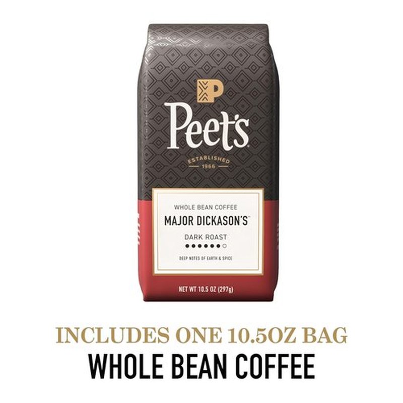 Peet's Coffee Dark Roast Whole Bean Coffee - 100% Arabica Major Dickason's Blend, 10.5 Oz Bag