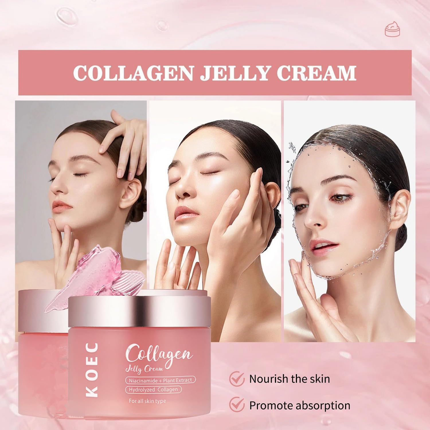 LOYOTICE Collagen Jelly Cream,Contains Niacinamide & Freeze Dried Hydrolyzed Collagen, Boosts Elasticity & Hydration,Reduce Fine Lines & Dullness,Improves Glowy Skincare Cream(3.38 fl.oz)
