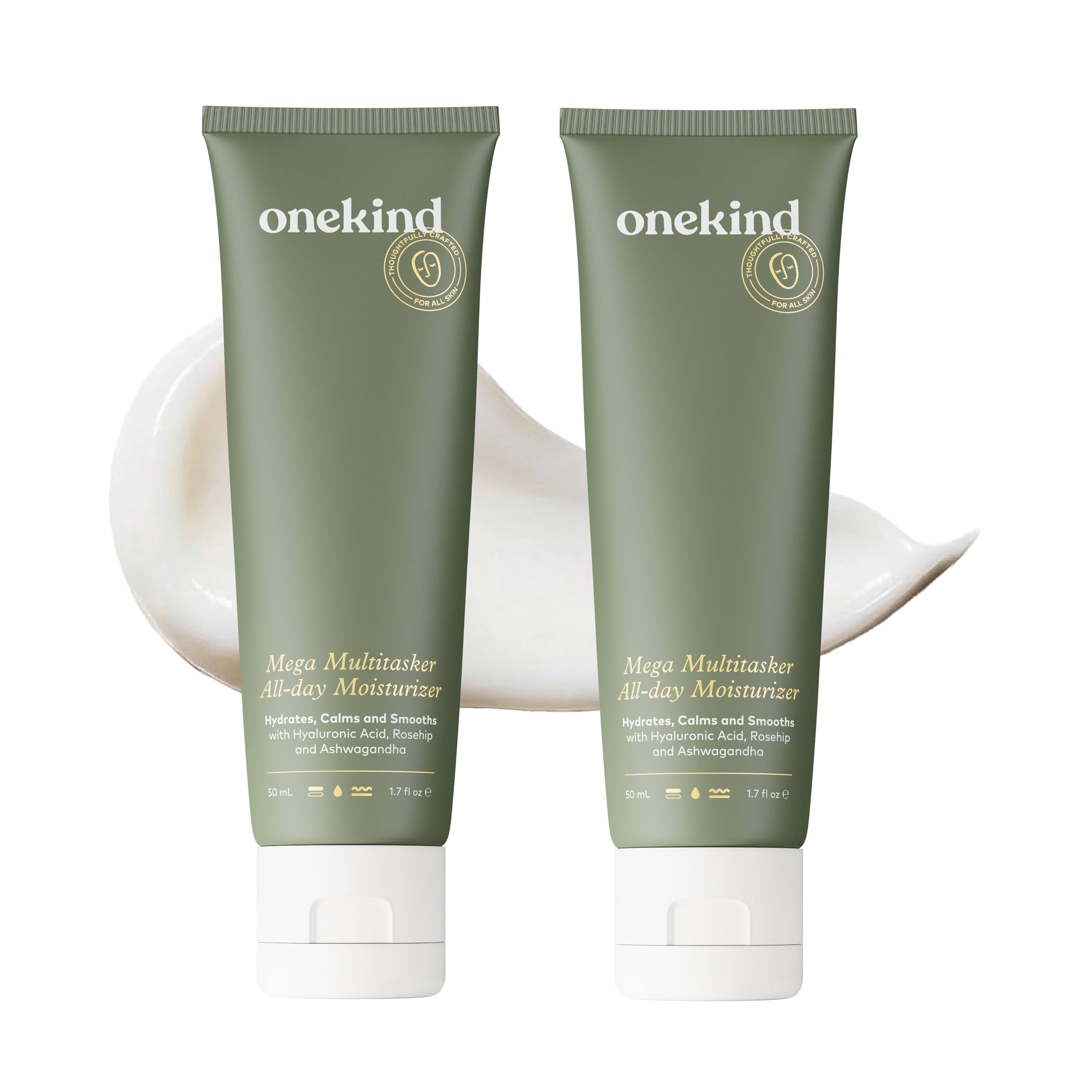 Onekind Mega Multitasker All-Day Moisturizer, Hydrating Face Cream with Hyaluronic Acid and Glycerin, Fragrance-Free Anti-Aging Moisturizer for Sensitive & Mature Skin, Clean Skincare, (Pack of 2)