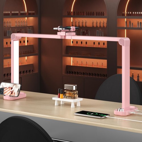 TiInsta Nail Light for Desk,34 Inch 48W Half Moon Light-Adjustable 3000K-6000K Color Temp, 0-100% Brightness,Nails lamp with Phone Stand,for Nails Art,Tattoo,Eyebrow,Beauty,Reading,Salon