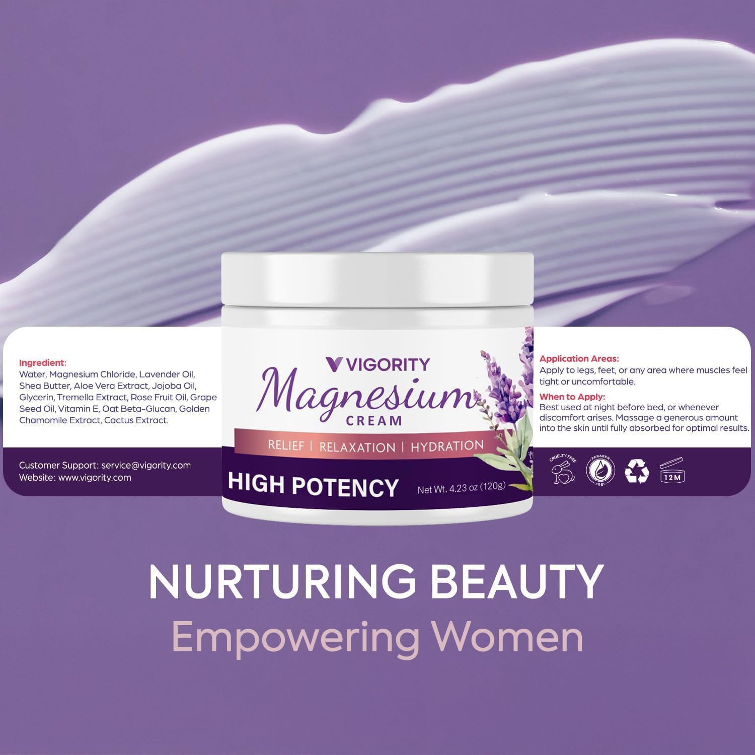 Vigority Magnesium Cream for Sleep: Magnesium Lotion for Leg Cramps - Soothing Magnesium with Lavender, Vitamin E and Shea Butter - Safe for Kids & Pregnant Individuals