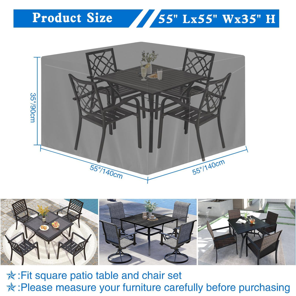 Wanocean Patio Furniture Covers Waterproof, 55x55 Outdoor Furniture Cover with Storage Bag, Outdoor Table and Chair Cover for Rain, UV, Snow and Dust（55" L x 55" W x 35" H）