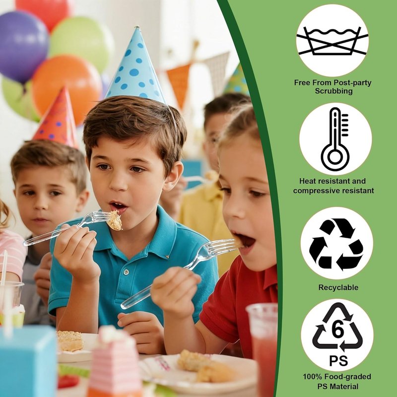Zcaukya Disposable Plastic Forks - Heavy Duty Clear Utensils for Parties & Catering | 100 Count Set