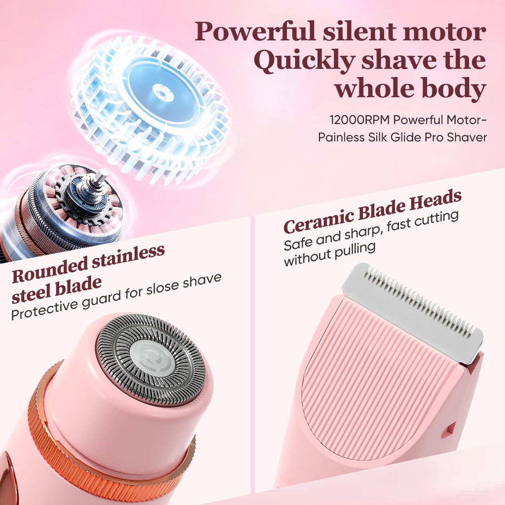 2-in-1 Women's Bikini Trimmer, Dual-Head Facial Shaver & Body Trimmer, IPX7 Waterproof Design Wet & Dry Use