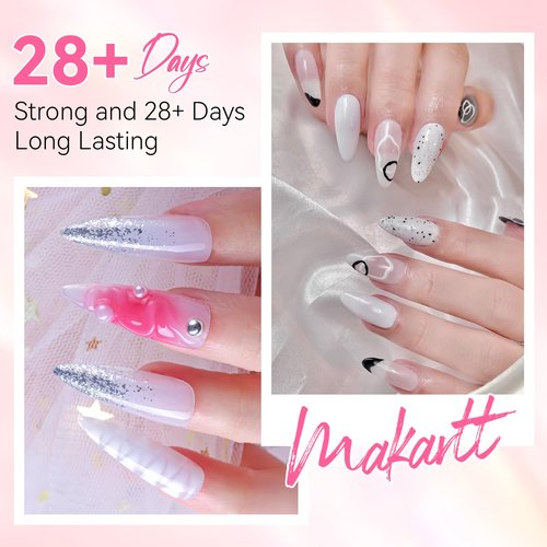 Makartt Poly Nail Gel Kit - 6 Neutral Colors for Extension Nails, Long Lasting Poly Nail Gel Set, Natural-looking, Strong Builder Enhancement for Salon Manicure DIY at Home 15ML Clear White Nude Pink