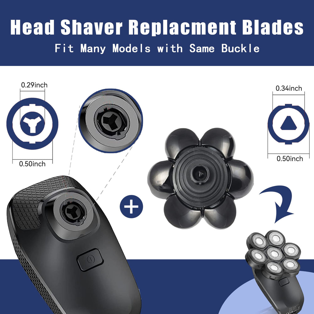 Universal Replacement Heads for Blade,Replacement Blades Compatible with Most Major Head Shaver Brands, Easy-to-Install Electric Razor Shaver Heads for Bald Men. (7 Black)
