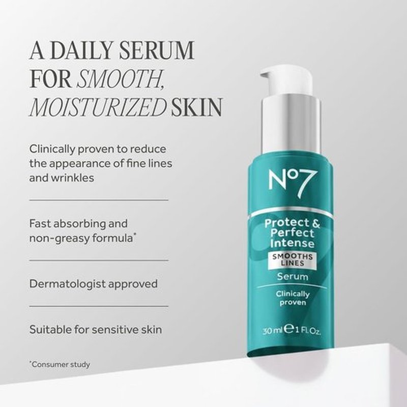 No7 Protect & Perfect Intense Advanced Serum - Anti-Aging Face Serum with Hyaluronic Acid - 1 fl oz