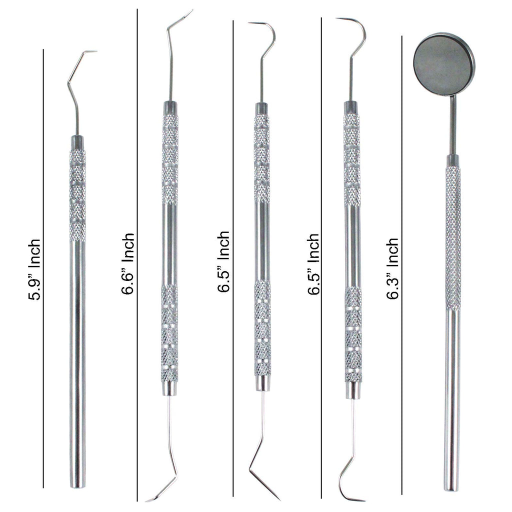 Professional Dental Tools - Dental Pick, Dental Scaler for Tartar Plaque Remover Tooth Cleaner Teeth Scraper Dentist Hygienist Kit Sickle Scaler Teeth Cleaning Set Stainless Steel 5 Pc By Krisp Beauty