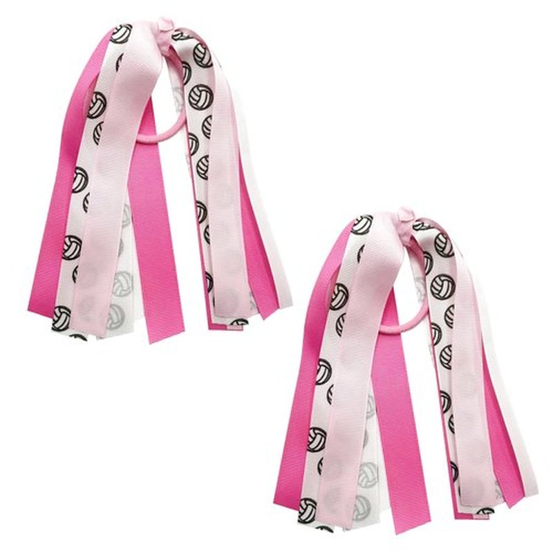 anshome 2PCS Volleyball Ponytail Holders for Women White Black Glitter Hair Ribbons Streamer Volleyball Elastic Hair Ties Band Scrunchies Game Day Party Decor Back School Gift for Cheerleader Fans