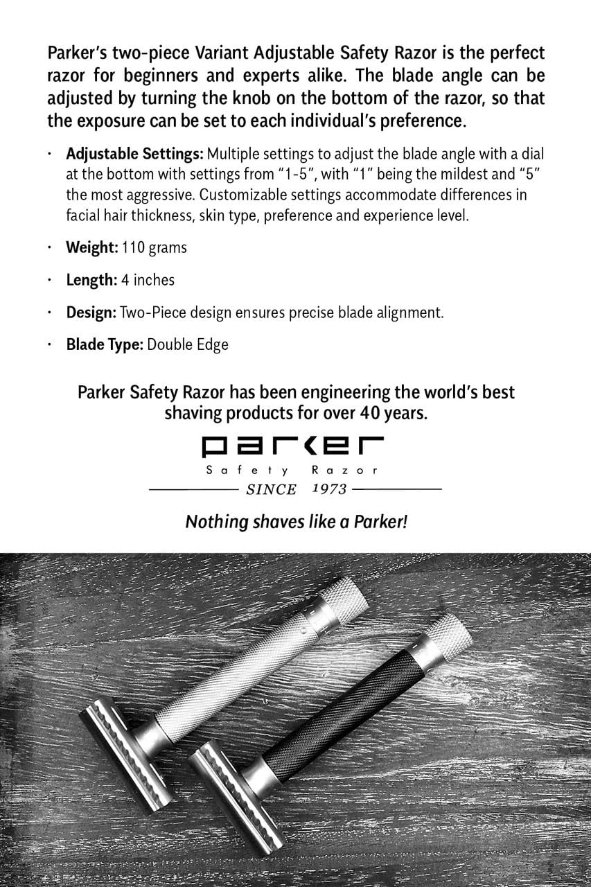 Parker Variant Adjustable Safety Razor Anniversary Edition Black & Gold, Solid Brass Double Edge Razor With 5 Settings, Two Piece Design, Heavyweight Handle For Precision Shaving