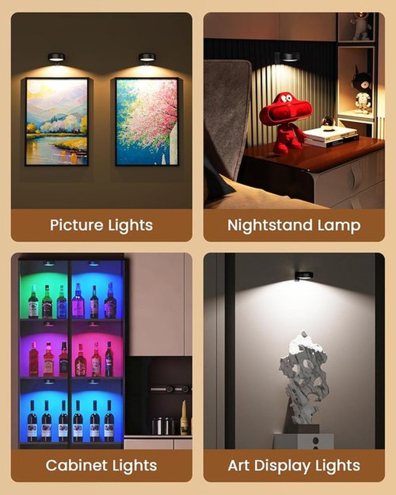 Skiennix Wireless LED Picture Lights - 2000mAh Rechargeable Magnetic Puck Lights | Remote Control, 3 Color Temps, Dimming & Timer
