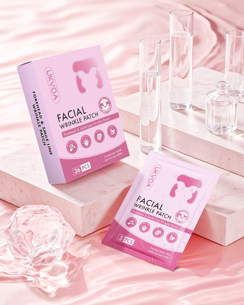 UKVOA Forehead and Smile Line Patches, Overnight Facial Wrinkle Treatment with Hyaluronic Acid, Aloe, Collagen & Vitamin E to Lift Smile Lines for Women 36pcs