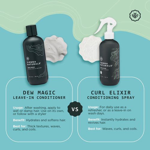 Sienna Naturals - Dew Magic Leave-In Conditioner - Anti Frizz - Lightweight Hydration - Strengthens, Softens & Protects w/Baobab & Coconut Oil - Vegan - Great for Curly Hair - 11oz