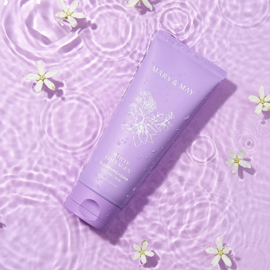 Mary&May White Collagen Cleansing Foam Duo Twin Pack - Deep Cleansing, Hydrating Formula for Firm and Radiant Skin with Niacinamide - Korean Skincare, EWG Green Grade, Hypoallergenic, 10.14 Fl Oz