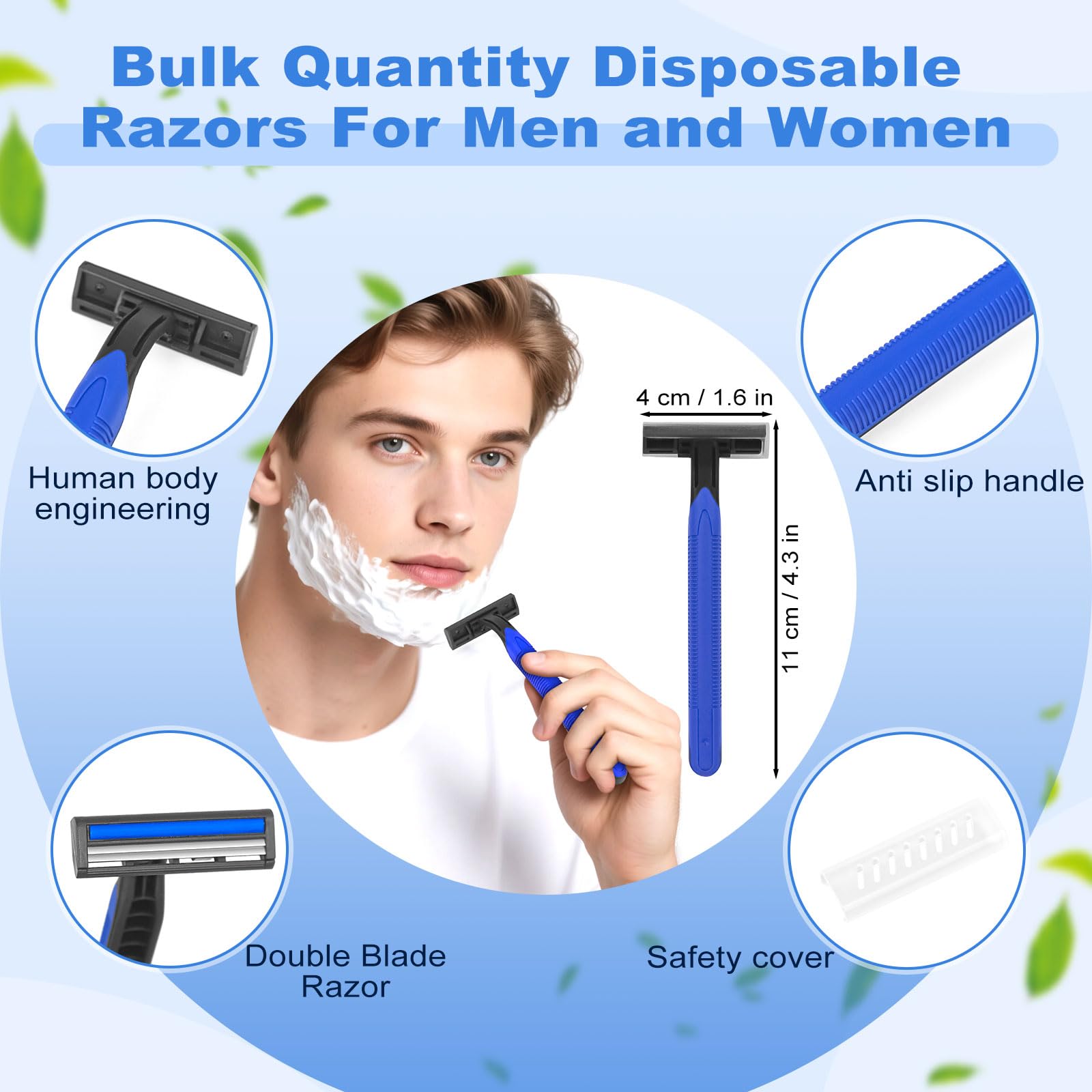 Fafortune Disposable Twin Blade Razors in Bulk, Individually Wrapped - Clear Safety Cap, For Homeless, Hotel, Airbnb, Travel (pack of 400,blue)