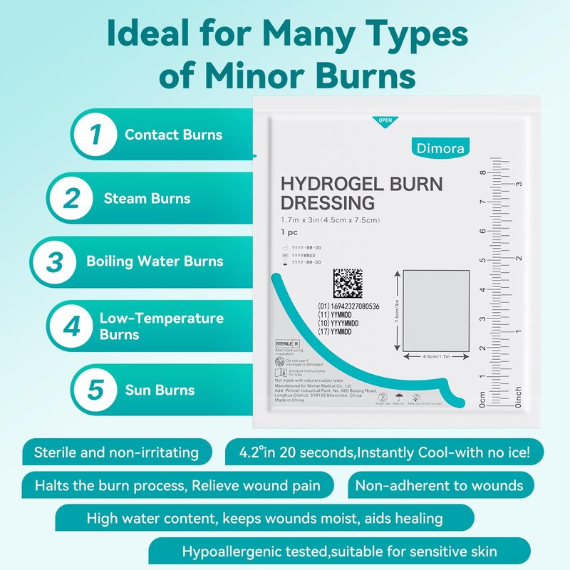 Dimora Hydrogel Wound Dressing 1.7" x3" - Burn Pads Sterile Soothing Bandage, Cooling Protective Treatment for Minor Burns & Blisters, Cuts, Abrasions,Cracked Nipples, 10 Count