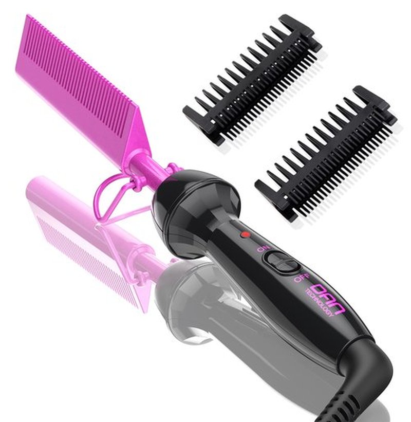 Dan Technology Mini Hot Pressing Comb 450℉ Dual Voltage Electric Straightener for Wigs and Natural Black Hair - Travel & Home Use