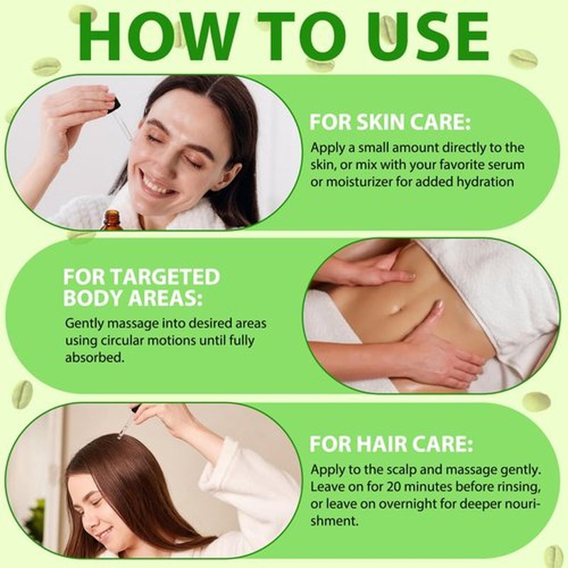 Moulis Green Coffee Bean Oil, Organic Green Coffee Oil for Cellulite, Skin, Face, Body & Hair - Reduces Puffiness, Dark Circles, Stretch Marks, Skin Tightening, Cold-Pressed (2 Fl Oz (Pack of 1))