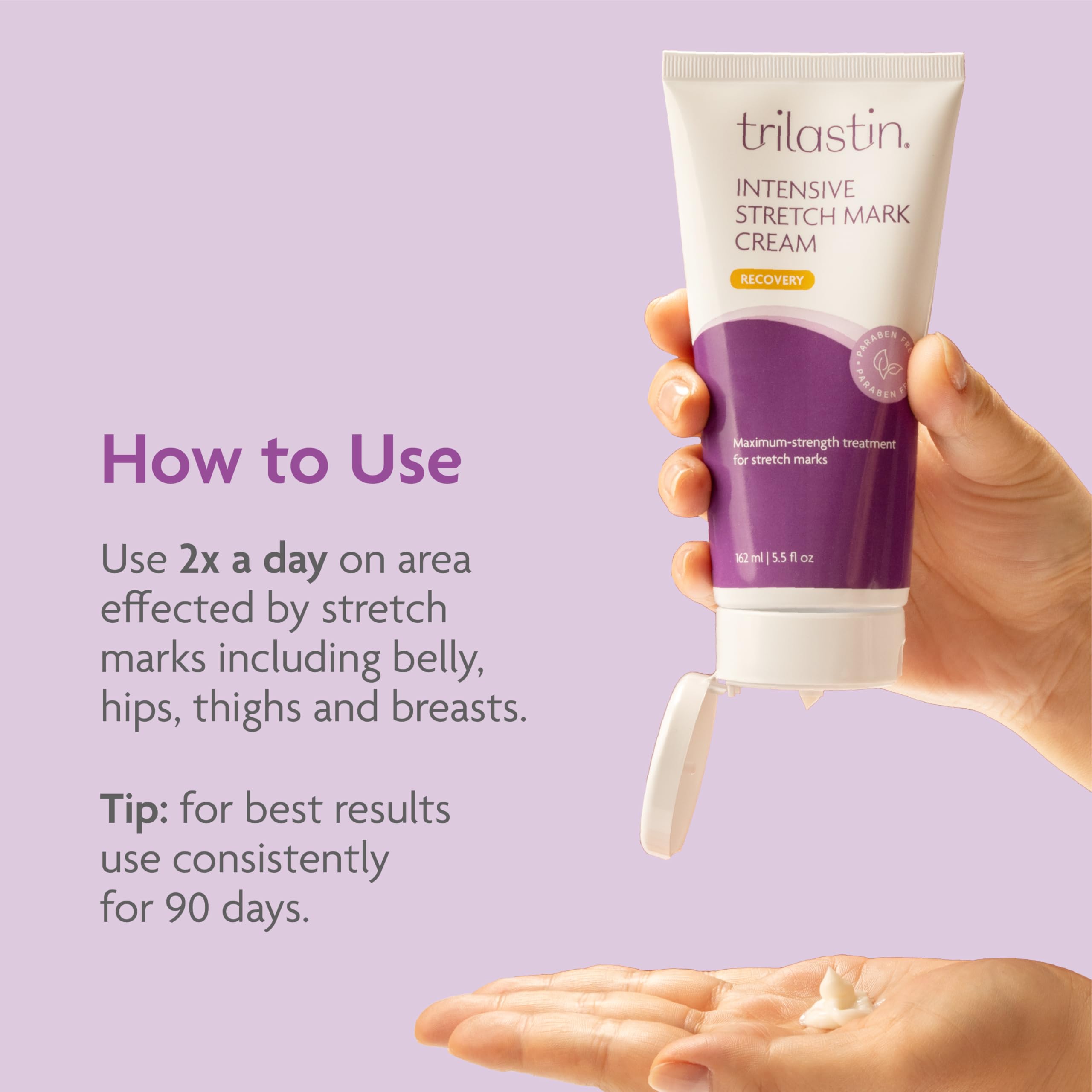 TriLASTIN Stretch Mark Cream – Collagen & Elastin Support Body Cream with Niacinamide, Vitamin C & Vitamin E – Hydrating Stretch Mark Lotion for Belly, Hips & Thighs – Unscented - 5.5 oz