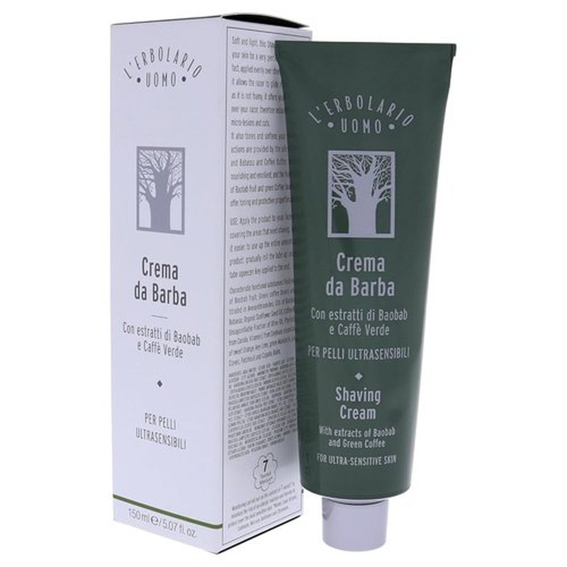 L'Erbolario Baobab & Green Coffee Shaving Cream - Non-Foaming for Gentle Shave - 5.07 Oz