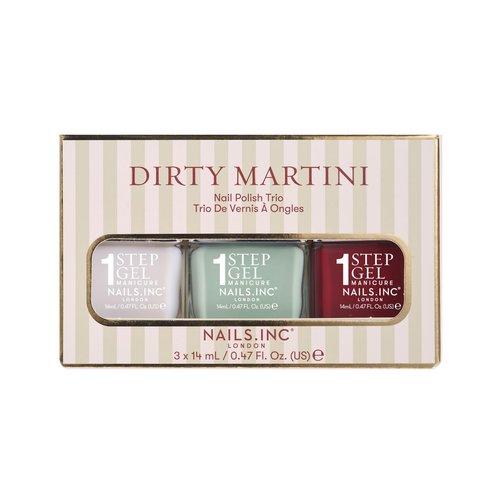 Nails Inc It's Topless Gel-Like Dirty Martini Nail Polish Trio, 4-in-1 Base Coat, Treatment, Color & Top Coat, Long Lasting, Strong, Chip Free, Glossy Salon Quality Manicure, Air Dry, 3 Piece Set