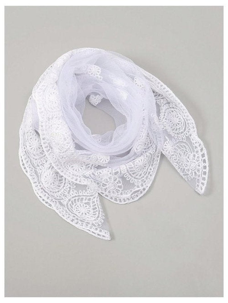 Floerns Women's Flower Embroidery Hair Scarf Headband Sheer Lace Hair Bandana White One-Size