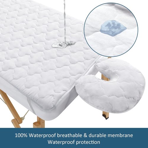 Skiennix 2-Piece Waterproof Massage Table Sheet Set - Extra Soft Fitted Sheet & Face Rest Cover | White