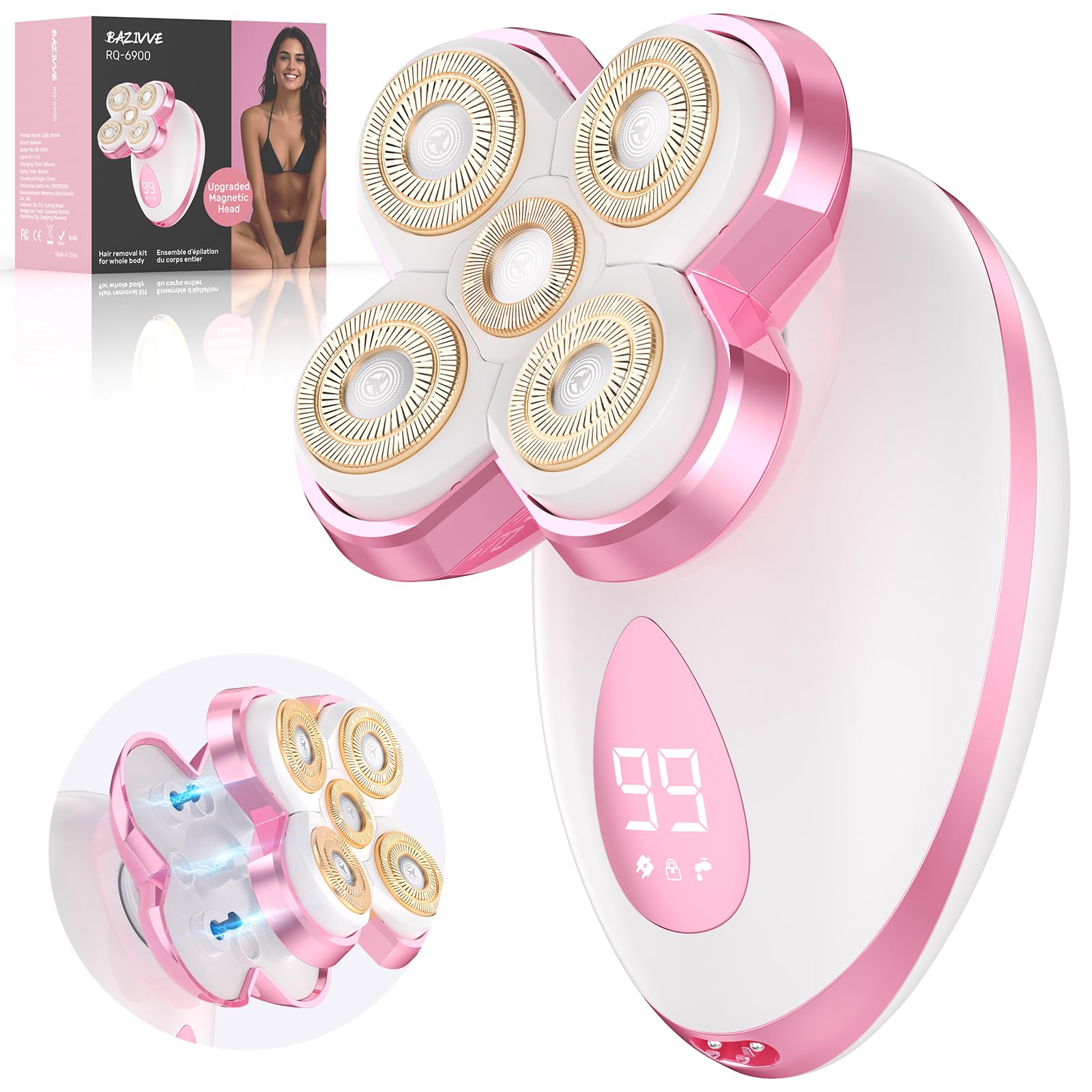 Electric Razors for Women - Upgraded Magnetic Electric Shaver for Women, Cordless Painless Hair Remover for Legs Bikini Face, Lady Trimmer for Sensitive Skin, Detachable and Waterproof, Green
