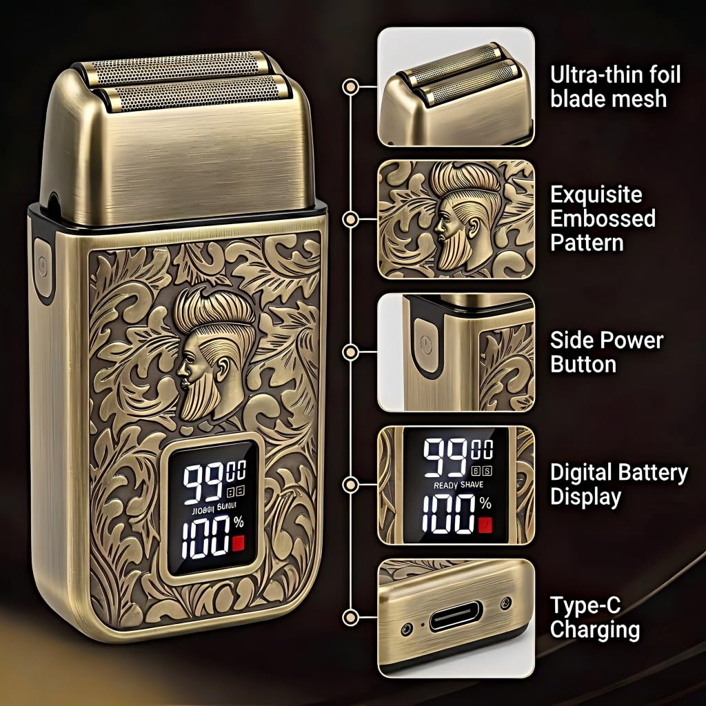 Hair Clippers for Men Professional, Beard Trimmer Kits & Sets, Cordless Mens Hair Trimmer, Electric Shavers, Haircutting Machine with LED Display (Bronze-4in1)