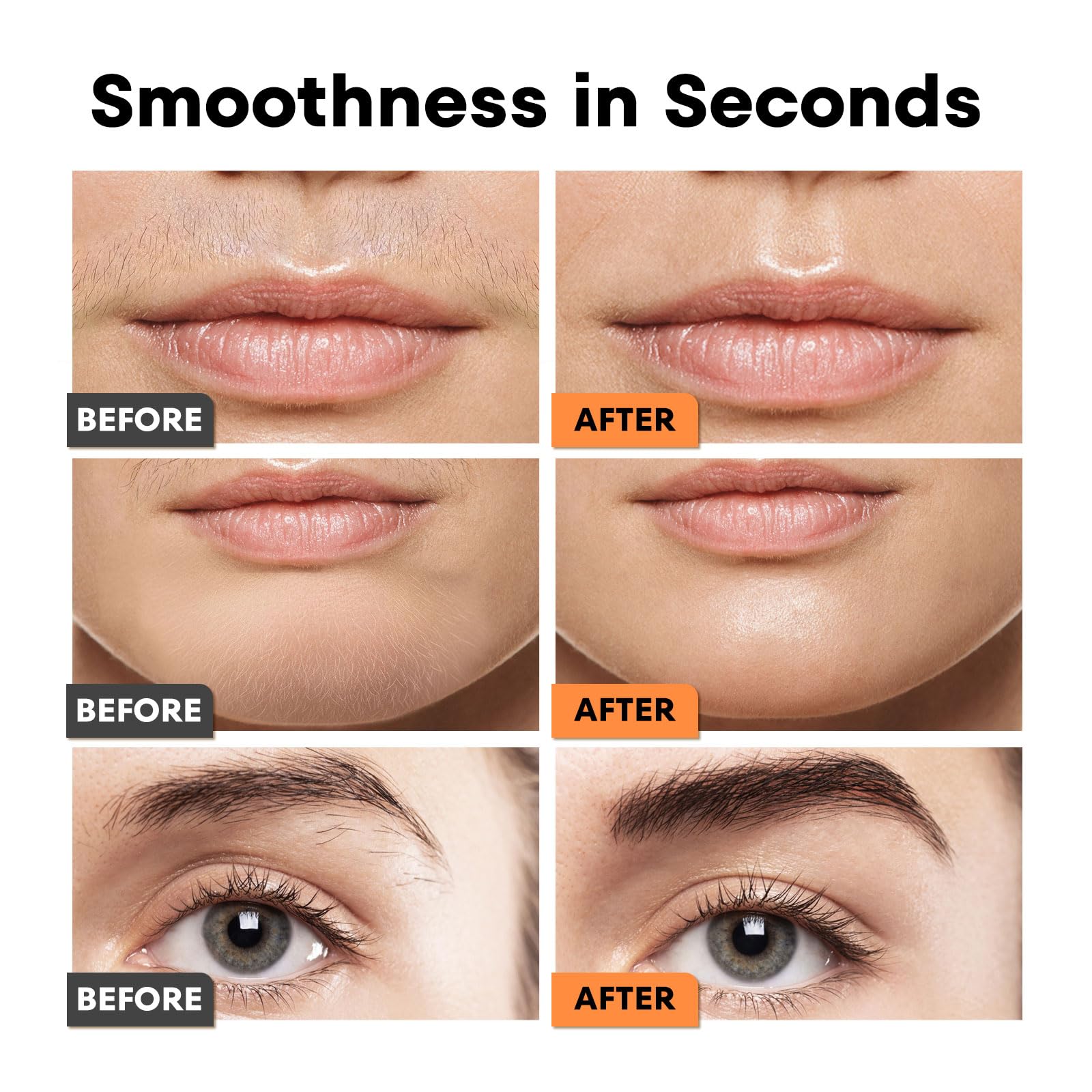 VG VOGCREST Eyebrow Facial Trimmer: 2 in1 Rechargeable Facial Hair Removal and Eyebrow Shaver - Face Lips Body Painless Facial Razor with Built-in LED Light (Orange)