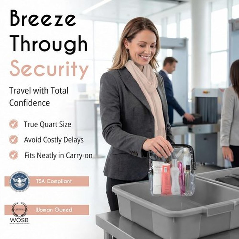 BORSALI Clear TSA Approved Toiletry Bag - Quart Size for 3-1-1 Liquids | Travel Cosmetic Organizer