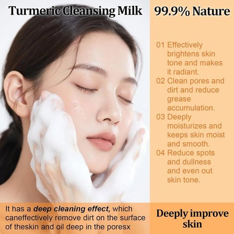 BlueBouff Turmeric Face Wash with Brush,Foaming Face Cleanser, Deep Turmeric Foaming Cleanser for All Skin Types, 100ML (2)