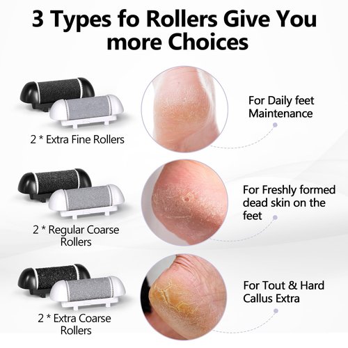 6 Pack Replacement Roller Refill Heads for Electric Foot Callus Remover, Electric Pedicure Tools Refill Heads with Extra, Regular, Fine Coarse 2 Each, Foot File Refill Roller