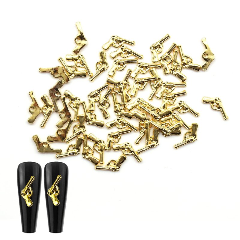 YECIRALA 100pcs 3D Gold & Silver Guns Nail Charms Kit