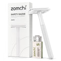 ZOMCHI Double Edge Safety Razor for Men & Women, Metal Razor with 5 Double Edge Safety Razor Blades, Single Blade Razor, White