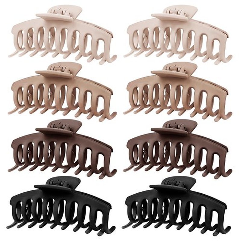 TOCESS Hair Claw Clips for Women - 8PK Large Neutral Matte Jumbo Hair Clips for Thick, Thin, Long, Short, Curly Hair Girls, Big Jaw Clip Set for Daily Use