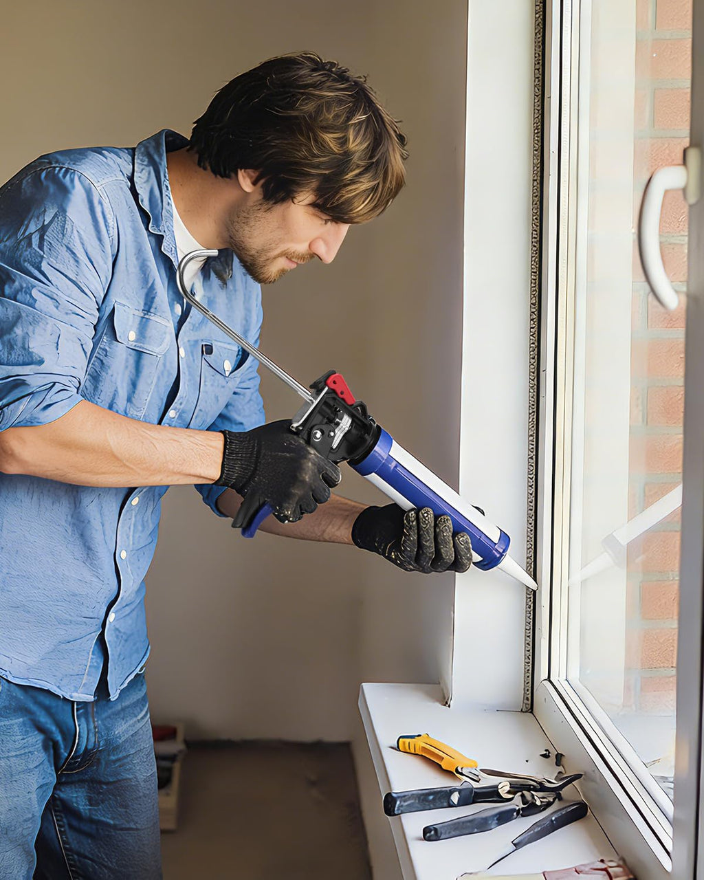 WORKPRO Caulking Gun, Hand Caulk Gun with Adjustable 9:1&18:1 Thrust Ratio