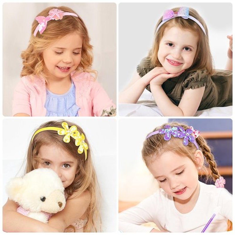 Leery Kids Glitter Headbands,Toddler Headband with Bow Heart Star Flowers Butterflies Design, 6 Pack, Girls Hair Accessories (Fuchsia Pink)