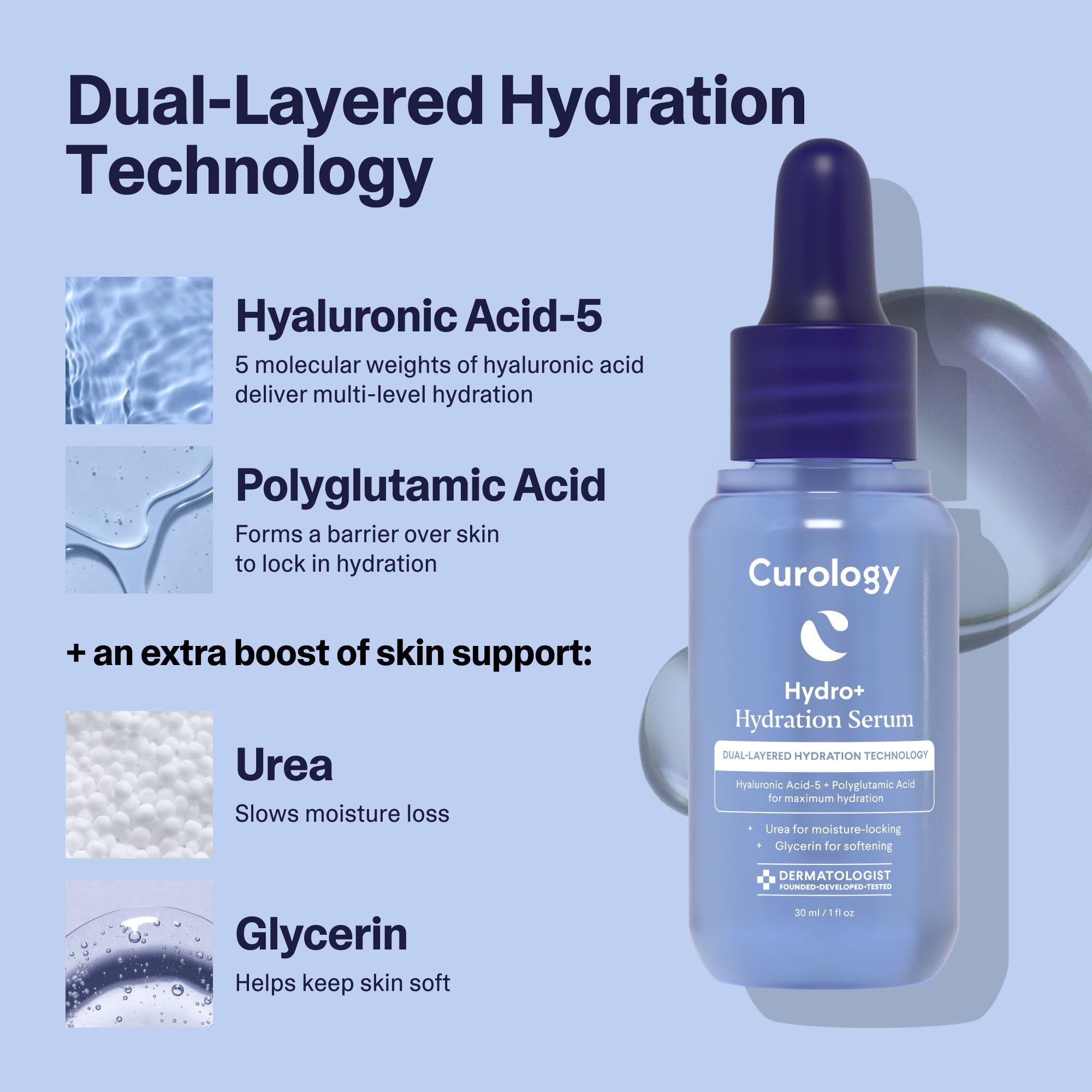 Curology Hydration Serum, Hyaluronic Acid-5 Complex Face Serum, Visibly Plumping, Smoothing, Hydrating Skin Care, 1 fl oz