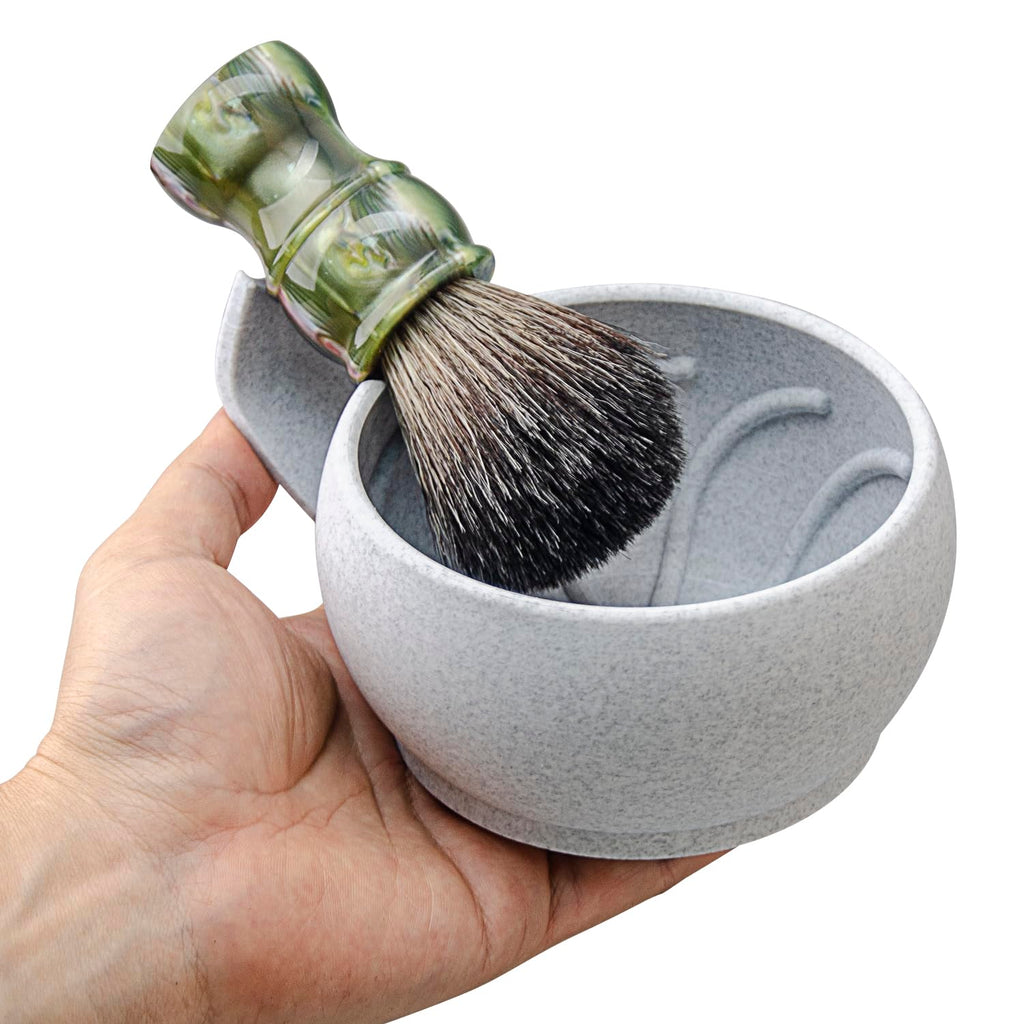 Grandslam Shaving Soap Bowl Kit For Men, Shaving Brush and Bowl, Shaving Bowl with Ridges, Shaving Mug with Brush Stand, Shaving Soap Bowl with Knob Handle, Great for Traveling and Use at Home