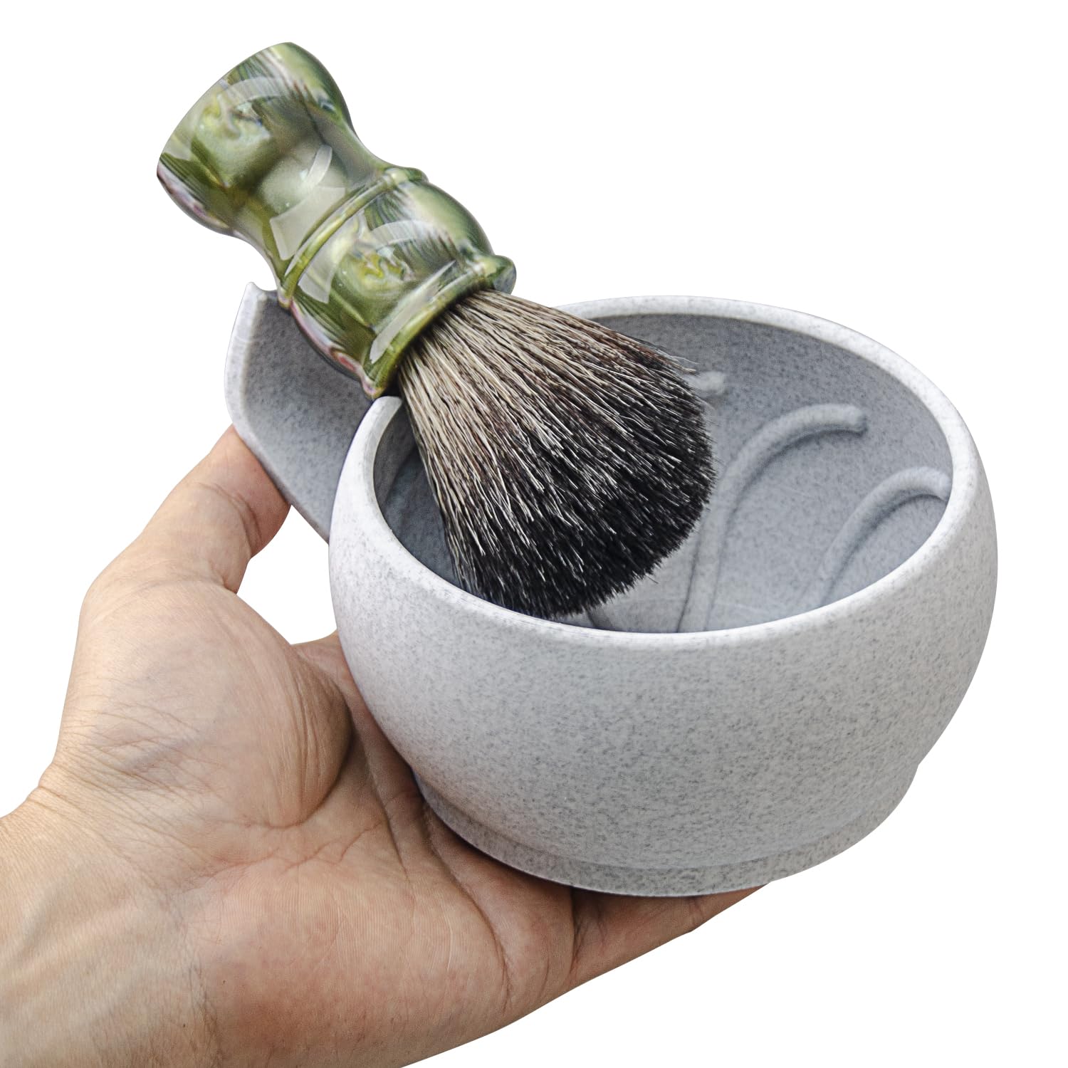 Grandslam Shaving Soap Bowl Kit For Men, Shaving Brush and Bowl, Shaving Bowl with Ridges, Shaving Mug with Brush Stand, Shaving Soap Bowl with Knob Handle, Great for Traveling and Use at Home