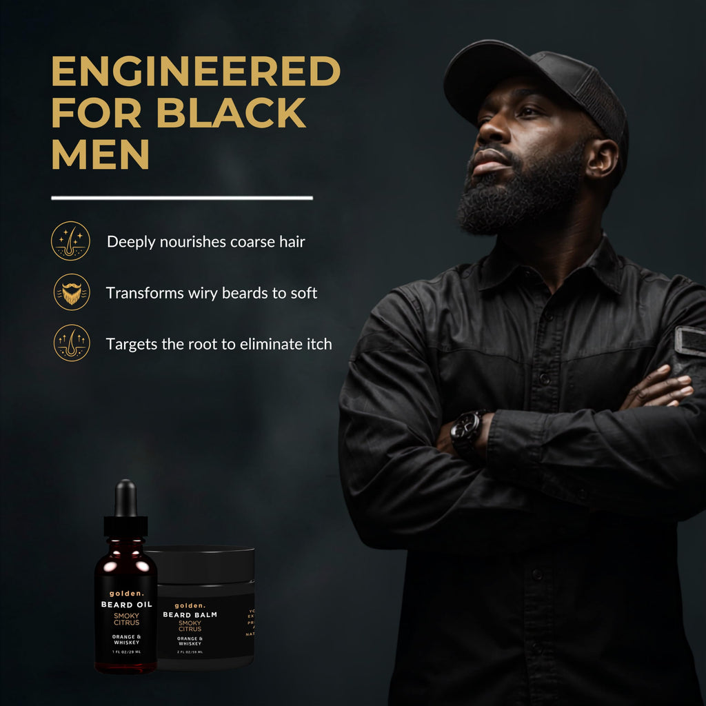 Golden Grooming Beard Balm - Tames Flyaways & Promotes Thicker Growth - Natural Styling Wax with Shea & Mango Butter - Relieves Beard Itch & Dandruff - Smoky Citrus, 2oz