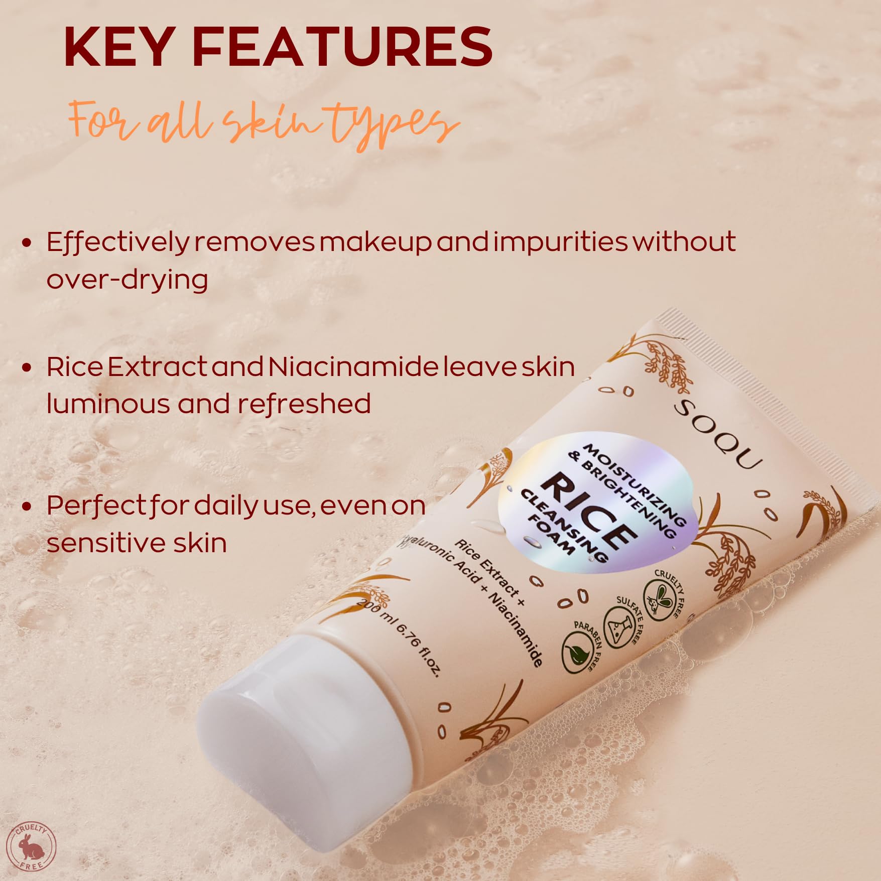 SOQU Watermelon Face Wash with Hyaluronic Acid – Hydrating Foam Cleanser for Fresh, Glowing Skin – Made in Korea – 120ml