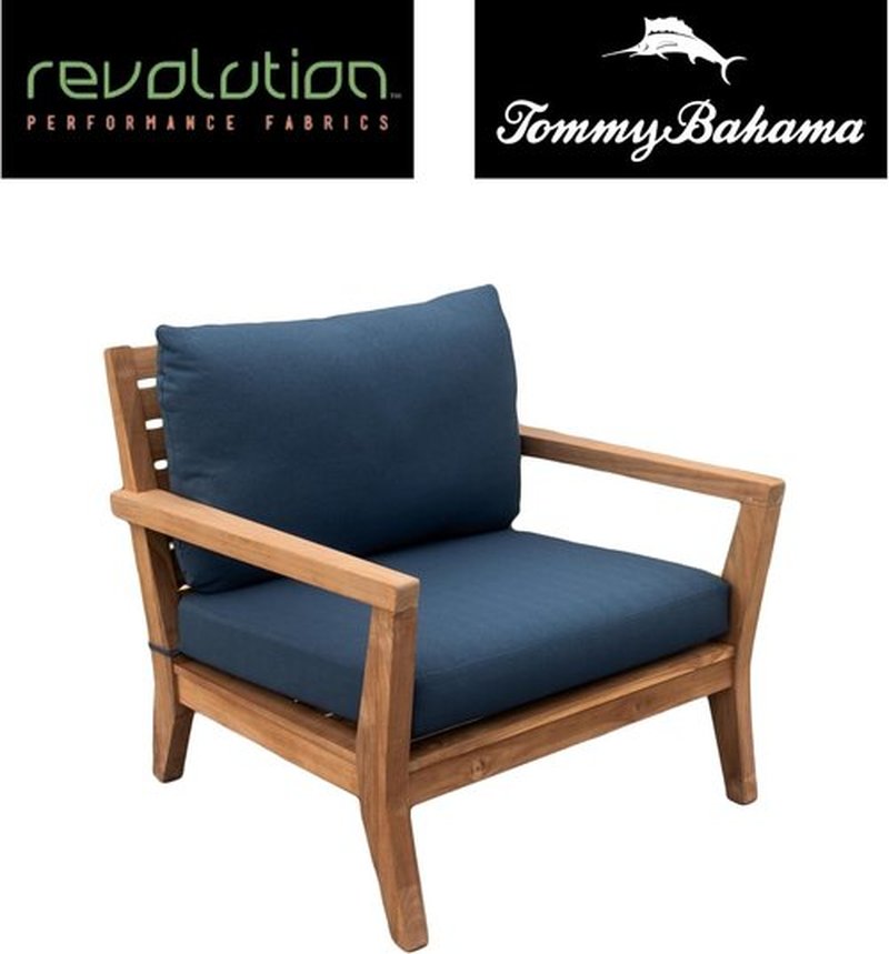 Tommy Bahama Outdoor Lounge Chair Cushion Set - Sunbrella® Fabric, Bamboo Bay Cobalt, Deep Seat Design