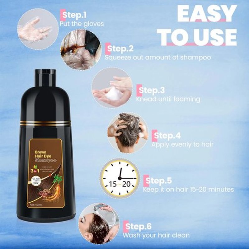 BOJICA Hair Color Shampoo, Brown Hair Dye Shampoo 3 in 1 for Women&Men Herbal Ingredients Hair Dye in Minutes/Semi-Permanent/(16.9 FL OZ)